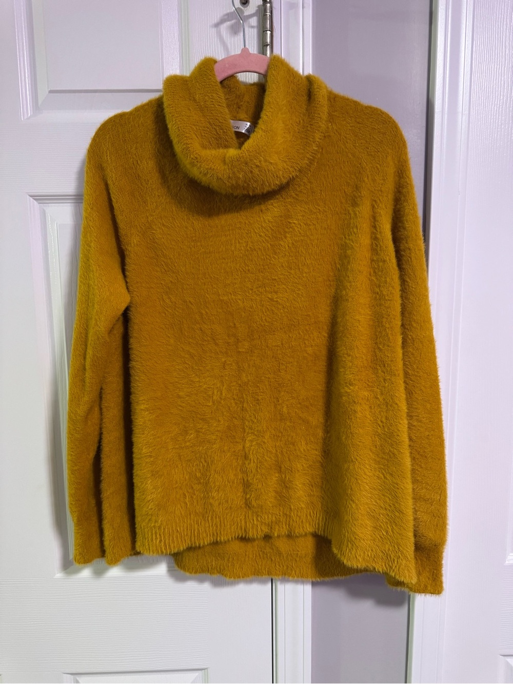 Madison Mustard Cowl Neck Fuzzy Sweater